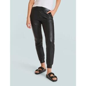 Commando Jogger Black Faux Leather Pull On Pant Medium Pocket Stretchy Cuffed